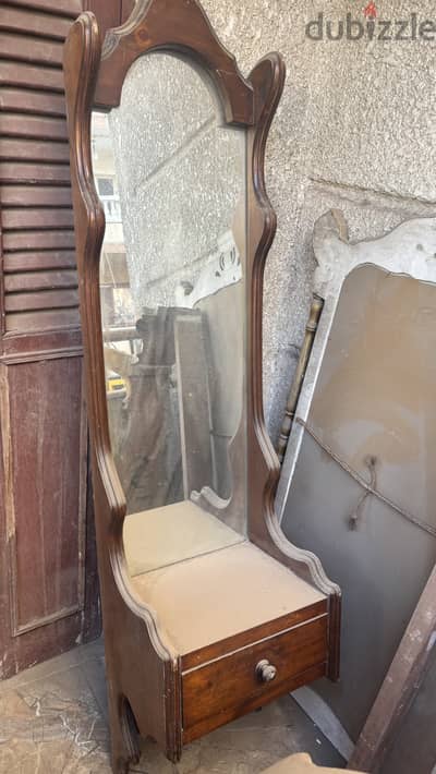 Authentic Vintage Wooden Mirror Unit with Drawer