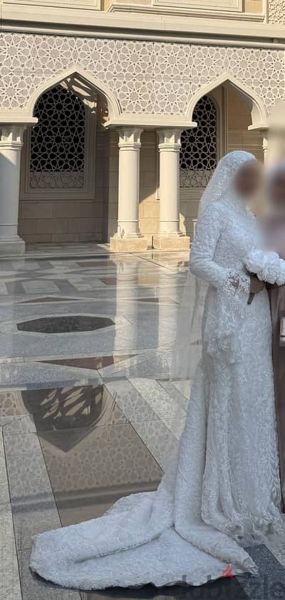 فستان فرح هاند ميد بالطرحة والبادي