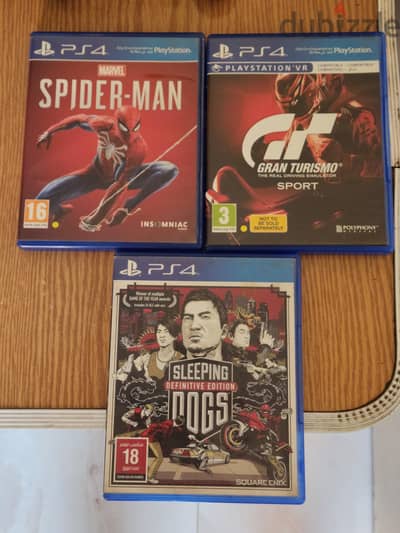 Ps4 games for sale (Sleeping dogs - Spiderman - GT sport)