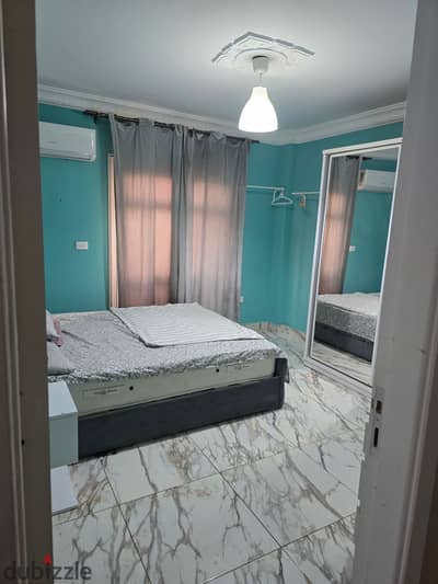 For rent, an entirely furnished apartment in Madinaty B7, a prime location next to the club, South Park, and the gate.