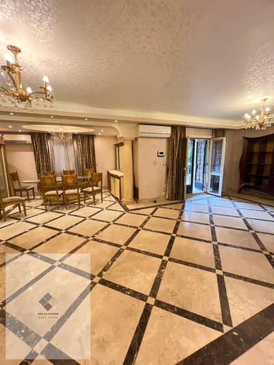 Apartment for rent in Al-Rehab 1, ground floor with a private garden, 50 meters space, 180m, 3 bedrooms including a master and dressing room, and 3 bathrooms, reception area with 3 sections, special finishing, and a distinctive location next to the club