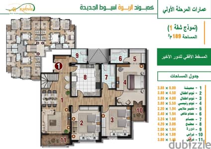 دوبلكس للبيع فى اسيوط الجديدة كمبوند الربوة 189m الشقة روف نفس المساحه