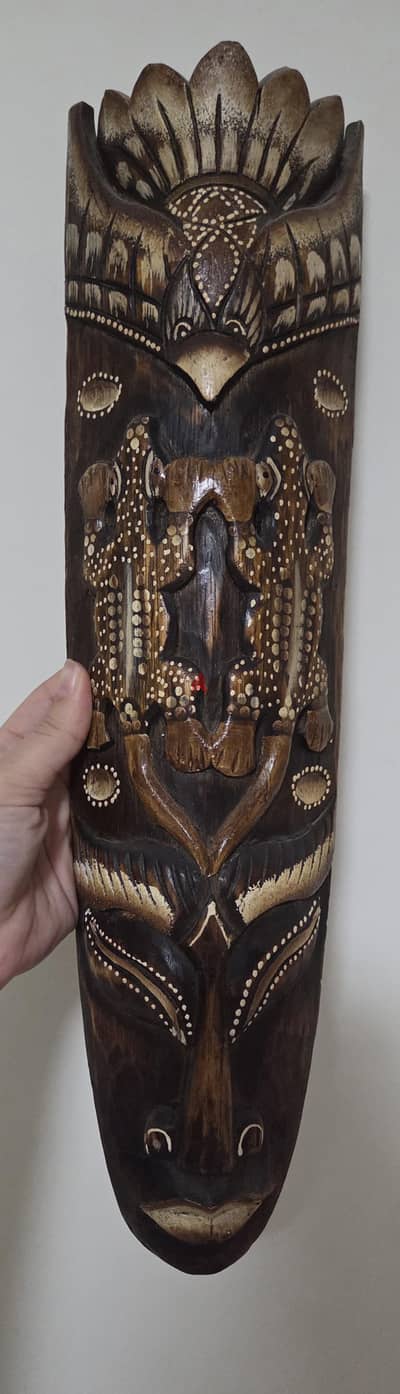 قناع خشبي إندونيسي حفر يدوي (Balinese Mask) ديكور حائط أفريقي/آسيوي
