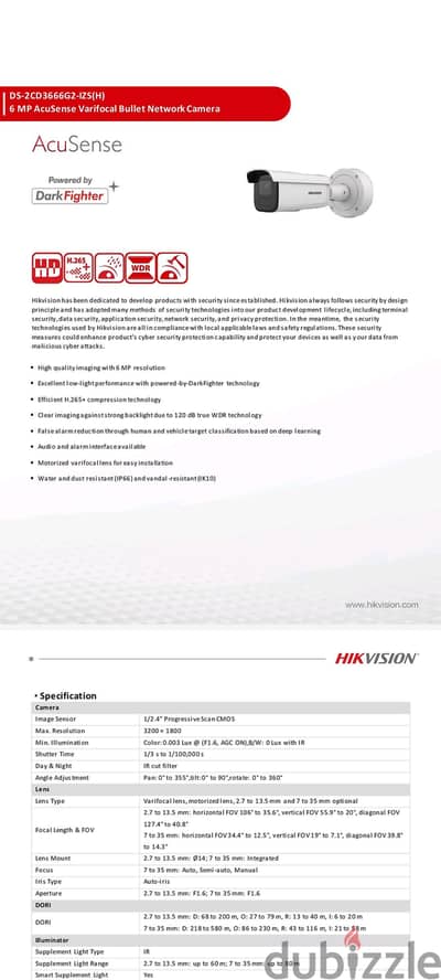HIKVISION DS-2CD3666G2-IZS(H) motoraizd كاميرا ضد التخريب 6 ميجا