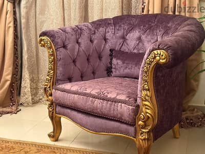salon real gold paper used as new كنبة تلاته و اربع كراسي فوتيه