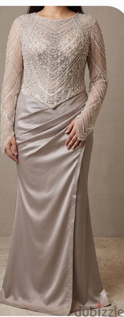 فستان سهرة كشمير ستان هاند ميد مقاس48 (3XL) لبسه واحده