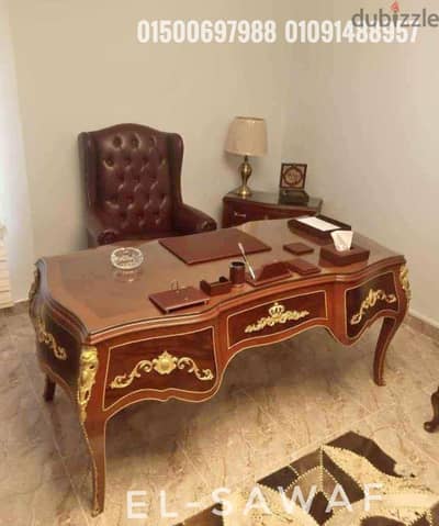 غرفه وازريه- مكتب مدير كلاسيك خشب زان احمر-بطقم كراسي جلد - اثاث مكتبي