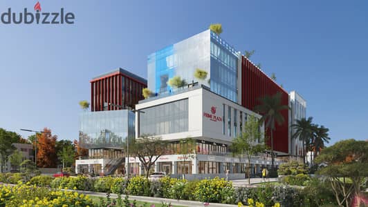 70 sqm finished office for sale at Prime Plaza Mall, 6th of October, directly on Central Axis. 8% down payment, installments up to 150 months.