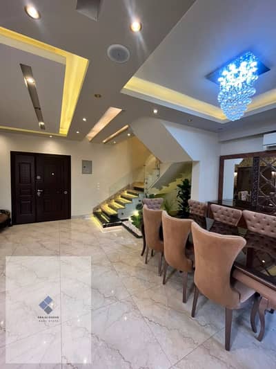 Fully furnished duplex for rent in Lotus South, Fifth Settlement, first and second floor with elevator, 3 bedrooms including a master with bathroom, and reception area with 4 pieces, living area, kitchen, and air conditioning.