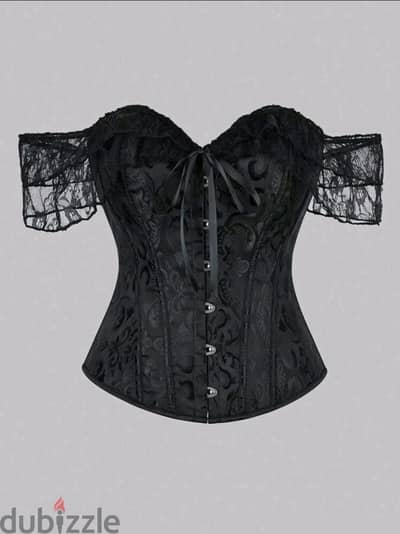 Black, Victorian-inspired off-the-shoulder corset top