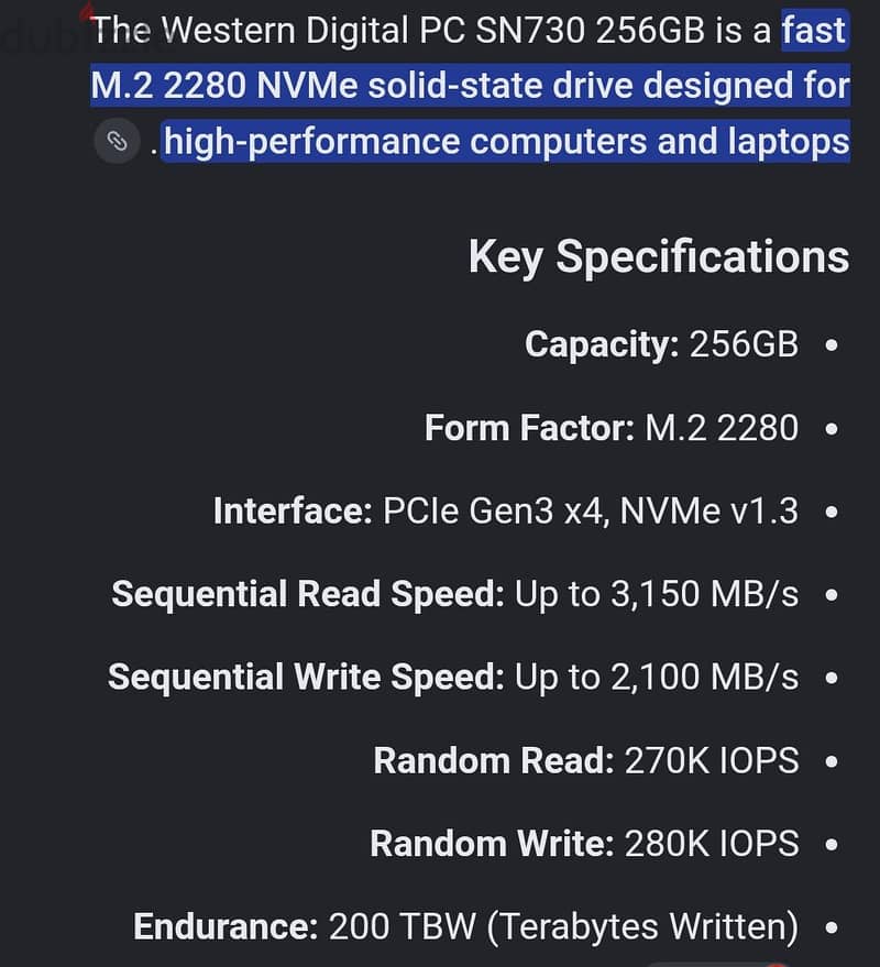 Nvme Western Digital 256 1