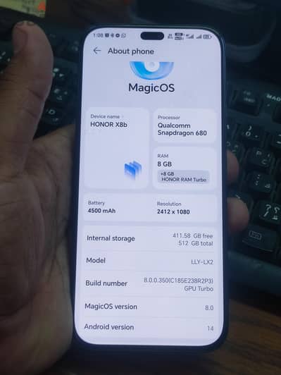 Honor X8b ,512 gb , 8 ram , 108mp كاميرا بعلبته