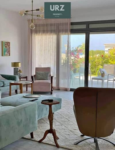 First row lagoon view chalet for sale on the North Coast fully finished with ACs and a special discount near Almaza Bay Modon Hacienda