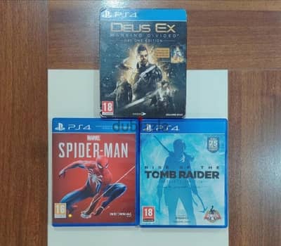 spider man, tomb raider and Deus Ex