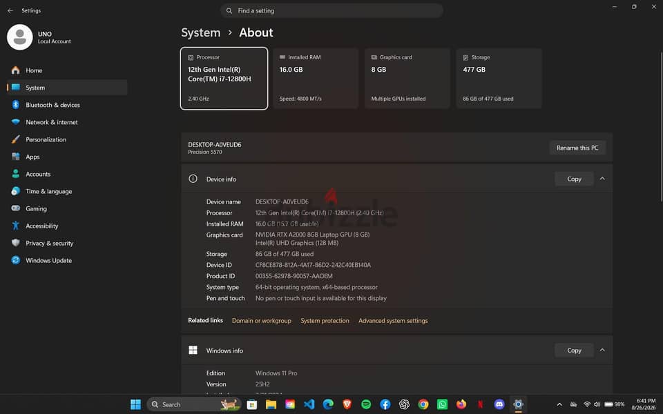 Dell Pecision 5570 RTX A2000 8GB 512/16 6