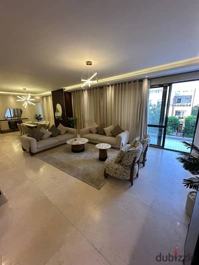 Luxury furnished duplex for rent in Westown SODIC. 3 bedrooms (1 master), 3 baths, reception, living room, and stunning landscape view.