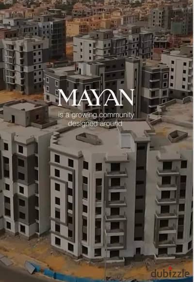 For sale: A fully finished apartment in Mayan El Shorouk Compound—located directly on the Suez Road, opposite Madinaty—with a down payment of just 225