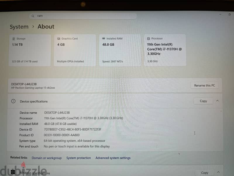 Hp gaming Pavilion 15- 48gb RAM -i7 - RTX 3050 4