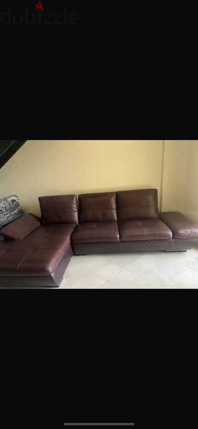Genuine leather L shape sofa - brown
