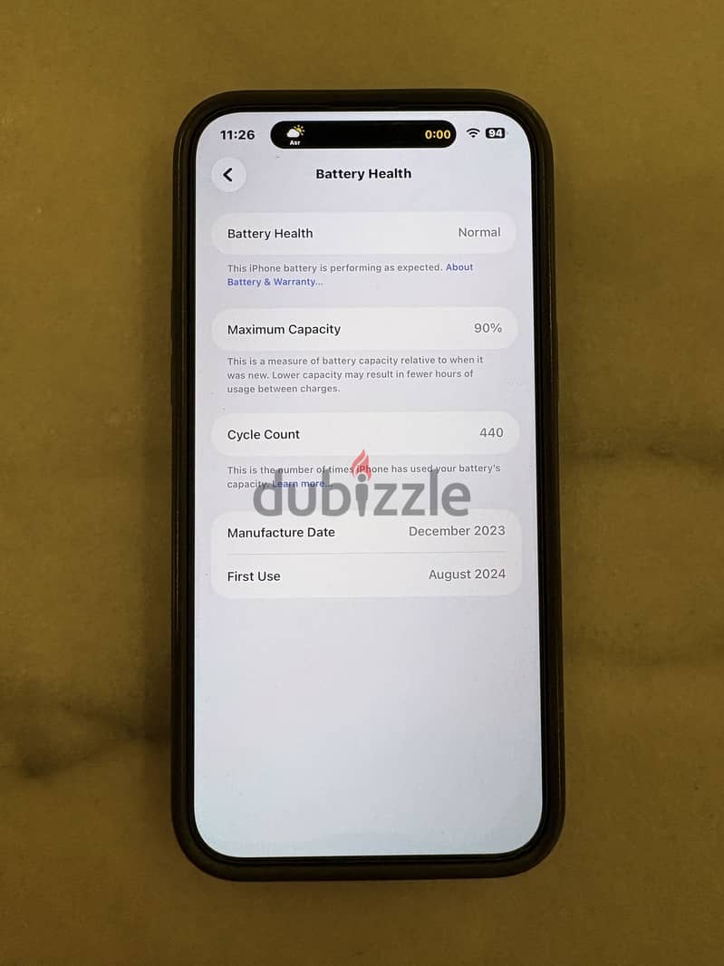 iPhone 15 Pro Max : battery 90% , storage 256gb 2