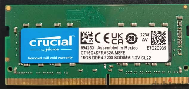 Ram 16 gb DDR4 3200 crucial