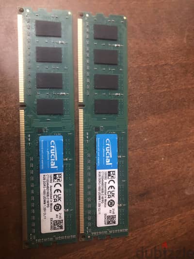 Crucial 8GB DDR3 1600MHz UDIMM 1.35V   رامتين بحالة الزيرو