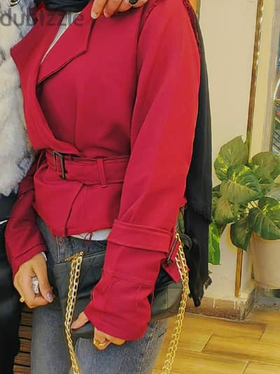 Women Short Belted Burgundy Blazer / Jacket