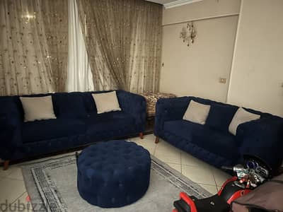 Blue and beige salon