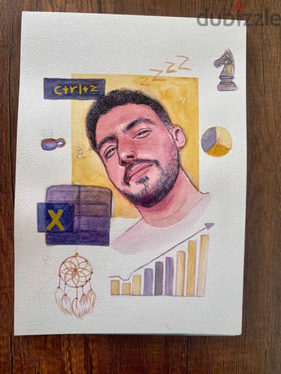 رسم  بورتريه بألوان المائيه