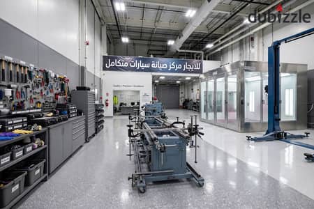 للايجار مركز صيانه وسمكره ودكو بكامل المعدات وكابينه الدهان