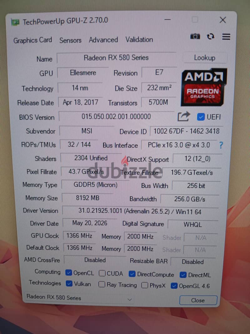 Rx 580 8GB MSI 1