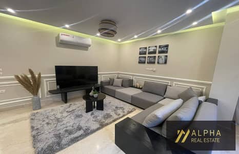 Fully furnished corner apartment for rent in Lake View New Cairo 130 sqm plus 96 sqm private garden 2 bedrooms 2 bathrooms prime location prestigious
