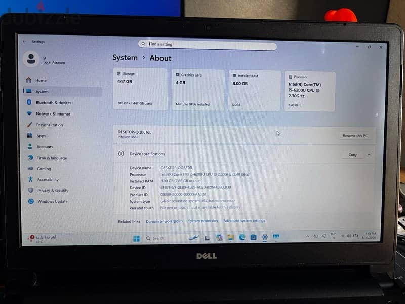 Dell laptop i5 6gen بدون هارد 6000 جنية 12