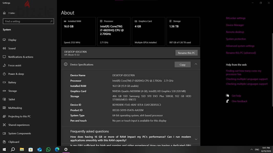 Hp Zbook 15 G3 2