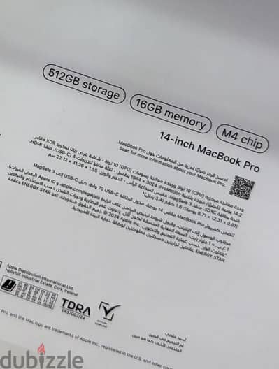 Apple MacBook Pro M4 , 512g , 14 inch , 16 ram , Arabic Keyboard