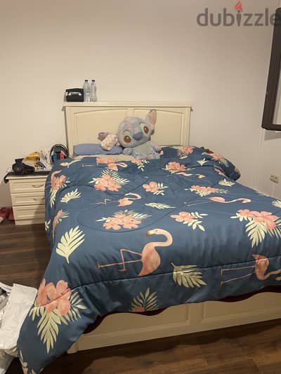 White Bed Frame + Drawers 140cm | سرير أبيض أدراج ١٤٠ سم