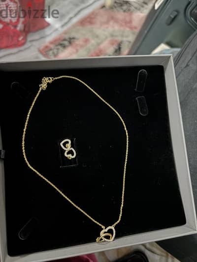Brand New CLEOR Gold-Plated Interlocking Heart Necklace & Earring Set