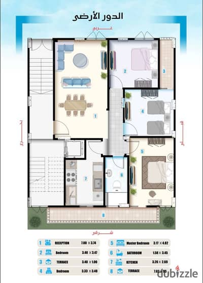 Ground floor apartment with a basement for sale in New Damietta City, area 140 square meters