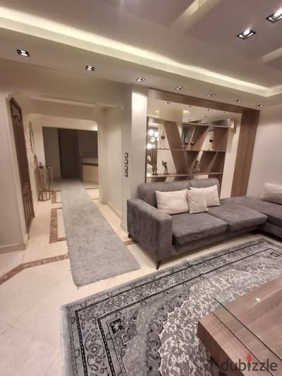Furnished apartment for rent in Sheraton Airport, Mazraat Al-Wuzara, 150m, first floor, facade, hotel finishing and furniture, two bedrooms, two-piece reception, bathroom and kitchen