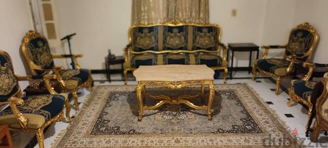 طقم صالون كلاسيك مذهب فاخر مع ترابيزة رخام