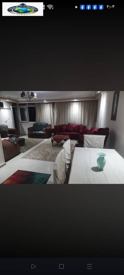 Furnished apartment for rent, Darna Zahraa Al-Maadi, Al-Saadah Street, consists of three bedrooms, a reception, 2 bathrooms, an air-conditioned kitchen, Wi-Fi, natural gas, second floor, elevator, distinguished location near Carrefour City Center, Maadi Ring Road.