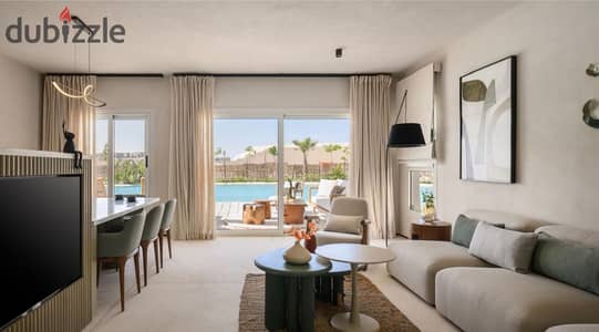 Finished Ground chalet with garden, lagoon view for sale in Al-Masif, Ras Al-Hikma, North Coast