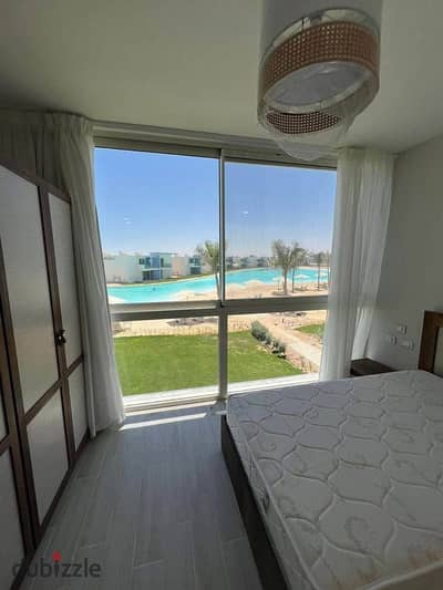 First row on Crystal Lagoon fully finished chalet for sale prime location next to Hacienda and Hyde Park Ras El Hekma near Cali Coast and June sodic