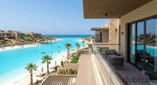 First row on Crystal Lagoon fully finished chalet for sale prime location next to Hacienda and Hyde Park Ras El Hekma near Cali Coast and June sodic