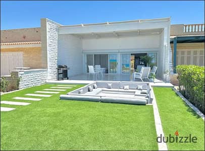Ground-floor chalet with garden direct sea view ACs and kitchen included, 30% discount installments in Ras El Hikma near The Med, Azha   Cascades