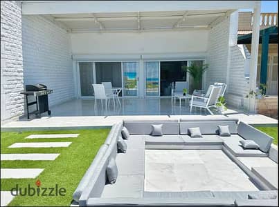 Ground-floor chalet with garden direct sea view ACs and kitchen included, 30% discount installments in Ras El Hikma near The Med, Azha   Cascades