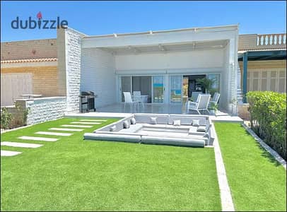 Ground-floor chalet with garden direct sea view ACs and kitchen included, 30% discount installments in Ras El Hikma near The Med, Azha   Cascades