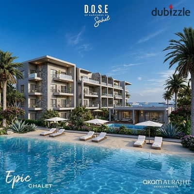 Pay 800k down payment + equal installments and 30% limited discount enjoy hotel services in chalet for sale in Dose North Coast next to Soul