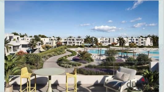 Writing  98 sqm chalet for sale in El Abd Bay, Sidi Heneish, with lagoon & sea views. 10% down payment, 8-year installments, fully finished. Prime inv