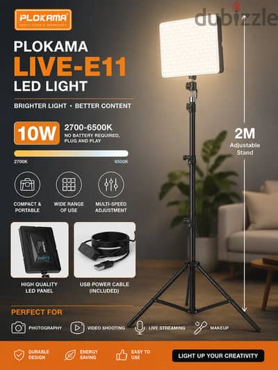 إضاءة LED للتصوير PLOKAMA LIVE-E11 + حامل 2 متر